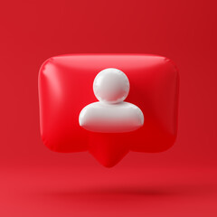 Inflated notification and follower icon isolated over red background. 3D rendering.