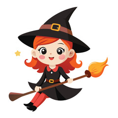 cute Witch on broomstick