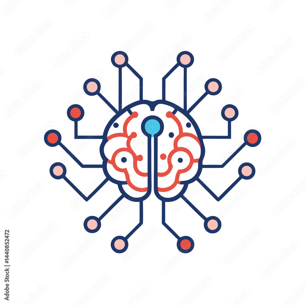 Poster minimalist logo design featuring a brain with interconnected circuitry, representing innovative brai