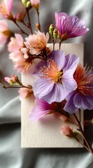 Beautiful spring flowers arranged elegantly on textured paper background in natural light