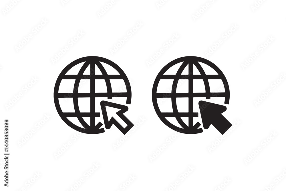 Poster internet globe cursor icon minimal outline and solid vector