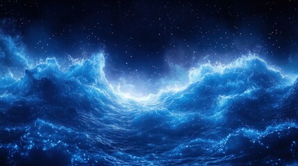 Obraz premium Celestial Ocean: A Nighttime Seascape of Luminescent Waves Under a Starry Sky