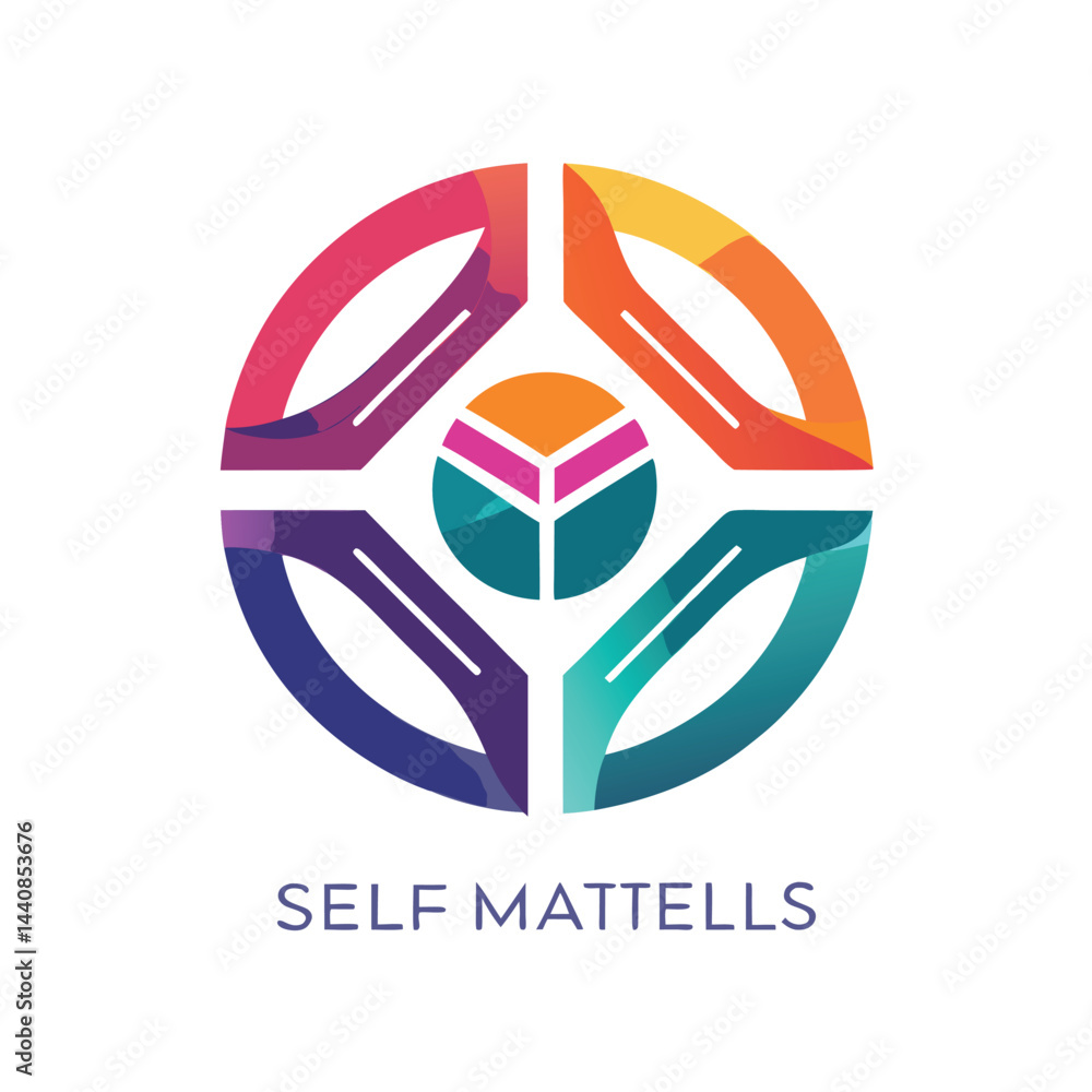 Poster abstract minimalist logo representing self healing material concepts featuring a vibrant color palet