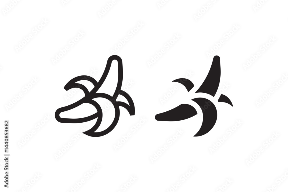 Poster Peeled Banana Icon in Outline and Solid Style Vector