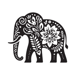 Elephant floral ornament decoration silhouette vector illustration
