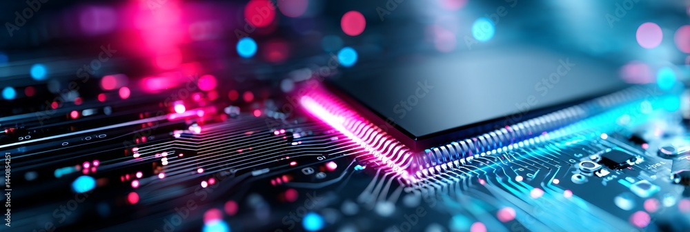 Poster microscopic view of advanced circuit board technology - high-tech circuitry, innovation, technologic