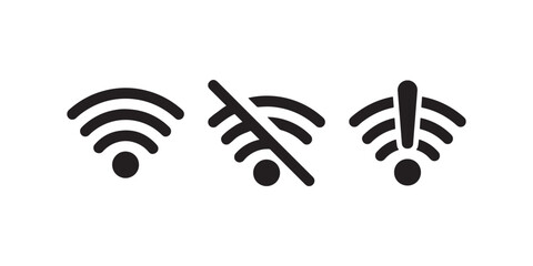 Wi-Fi Signal Icons for Connection, Error and No Signal Vector