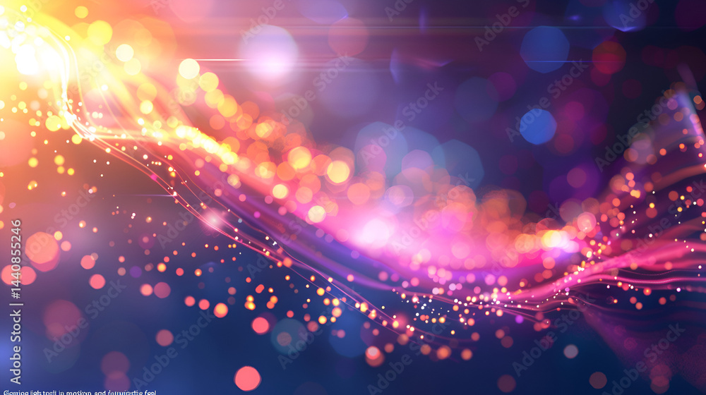 Poster abstract background with glowing light streaks and bokeh effect in vibrant colors and dark backdrop