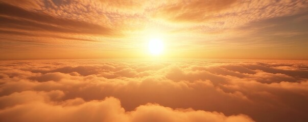 Obraz premium Golden sunset view from above the clouds.