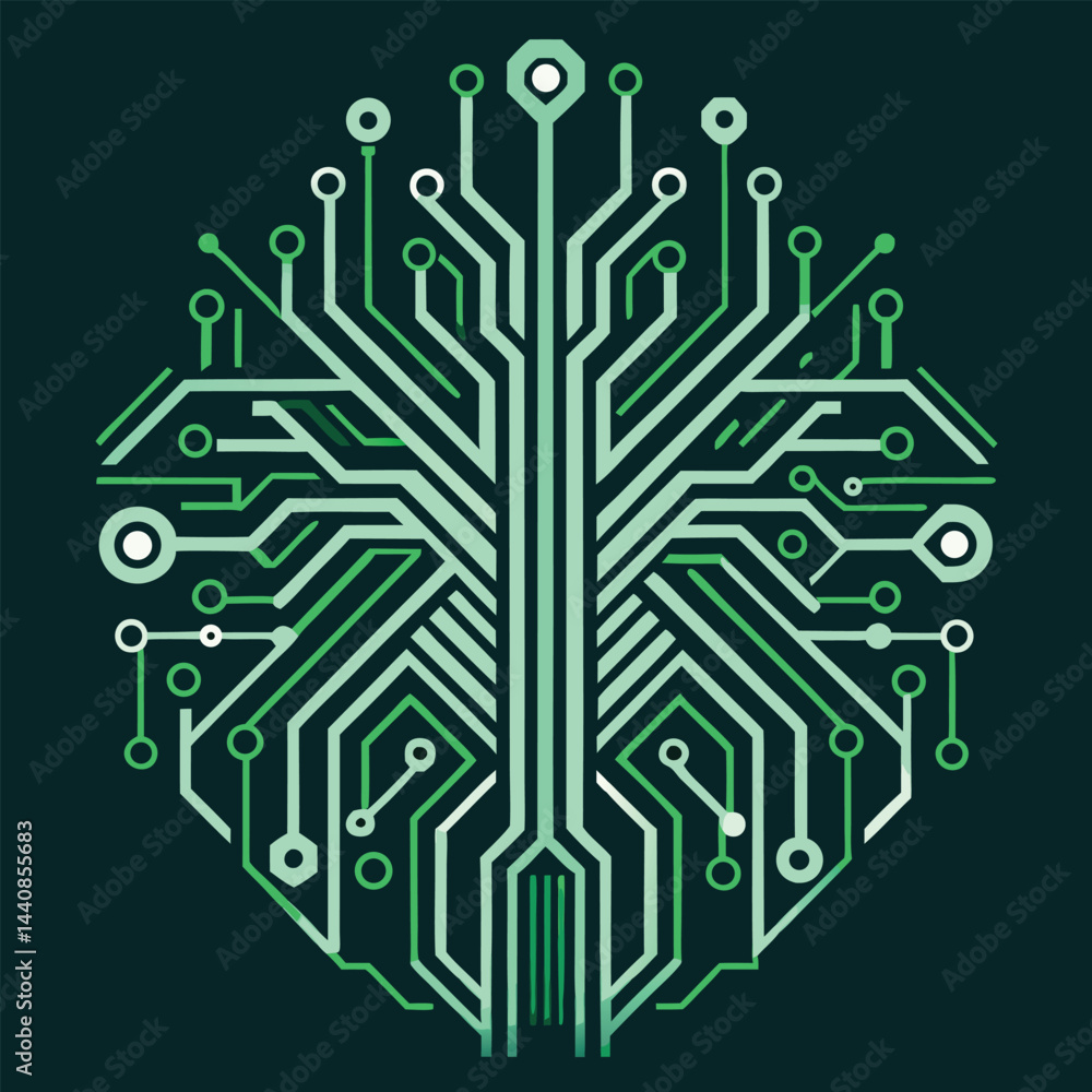 Poster stylish and minimalist circuit board design showcasing intricate connections in a vibrant green colo