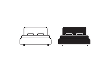 Double Bed Icon for Hotel, Sleep and Bedroom Concepts Vector