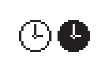 Pixel Art Clock Icon Showing Time Retro Style Vector