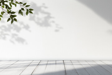 Minimalist Studio Room Background with Natural Leaf Shadows and Sunlight