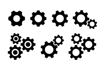 Gear and Cogwheel Icons Set – Black Mechanical Settings and Engineering Symbols Collection