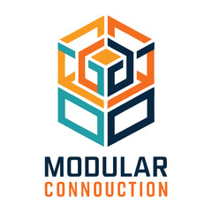 Fototapeta premium Modern logo design for a modular construction technology company featuring geometric shapes and vibrant colors, representing innovation and efficiency in building solutions