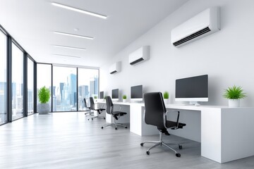 Fototapeta premium Modern Office Air Conditioning System - Efficient climate control in a contemporary workspace. Symbolizing productivity, comfort, technology, design, and modernity