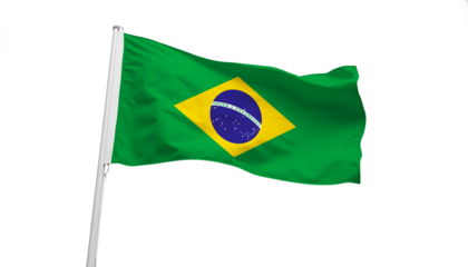 flag of brazil waving in the wind isolated on white or transparent png