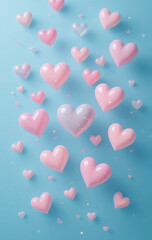 Pastel heart pattern on soft blue background with dreamy design