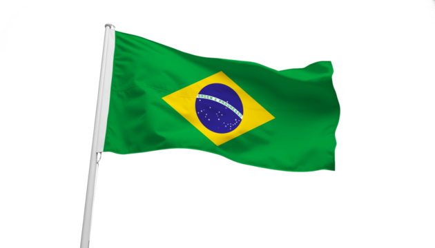 flag of brazil waving in the wind isolated on white or transparent png - Powered by Adobe