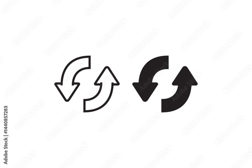 Poster refresh and sync arrows icon in black and white vector