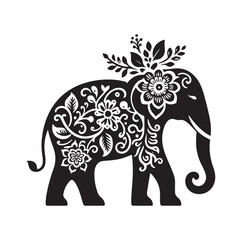 Elephant floral ornament decoration silhouette vector illustration
