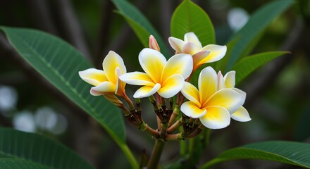 Obraz premium Blooming Tropical Flower with Yellow Center and White Petals