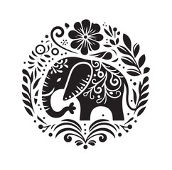 Elephant floral ornament decoration silhouette vector illustration
