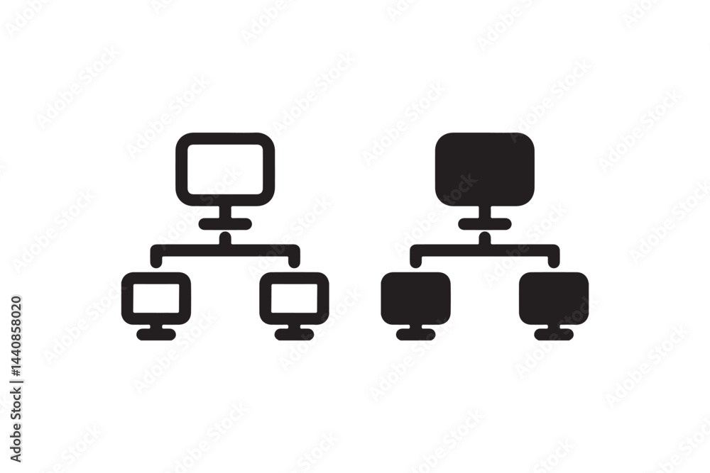Poster computer network diagram icon in outline and solid vector