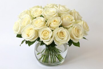 Elegant Arrangement of White Roses in a Glass Vase Generative AI