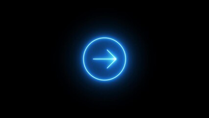 glowing blue neon circle direction right arrow animation, traffic signal sign symbol forward arrow icon on alpha channel 