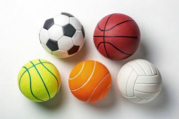 Assorted Sports Balls Showcasing Various Designs on White Surface Generative AI