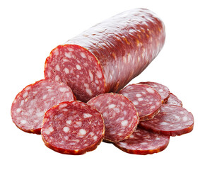 Traditional calabrian calabrese sausage from Brazil, smoked sausage made of pork, isolated white background