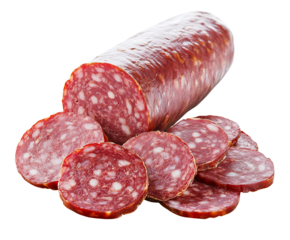 Traditional calabrian calabrese sausage from Brazil, smoked sausage made of pork, isolated white background