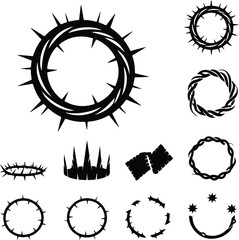 Circle of Thorns Silhouette Set | Thorn Crown Icon Collection Thorn Circle Silhouette | Crown of Thorns Vector Set