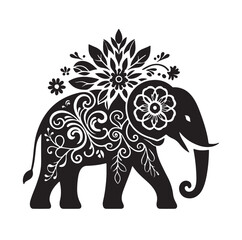 Elephant floral ornament decoration silhouette vector illustration
