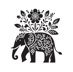 Elephant floral ornament decoration silhouette vector illustration

