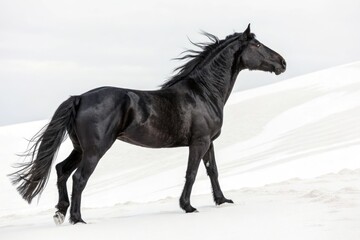Black Horse Standing Gracefully on a White Background Generative AI