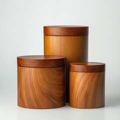 Set of Three Wooden Storage Containers with Lids
