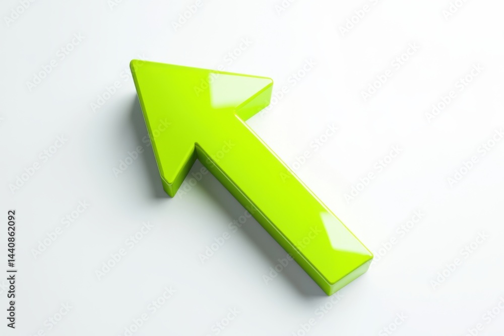 Poster a simple image of a green arrow pointing upwards on a white background with soft shadows around it