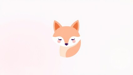Fototapeta premium A cartoon fox with closed eyes and pink cheeks on a light background in a minimalist style art work