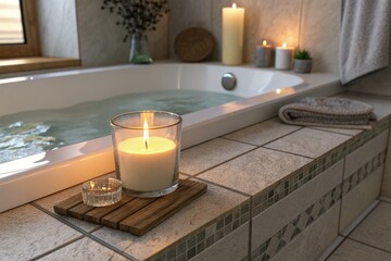 Candlelight by a Luxurious Bathtub Creates a Serene Atmosphere