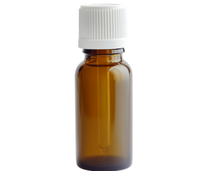 brown bottle with white cap and white cap