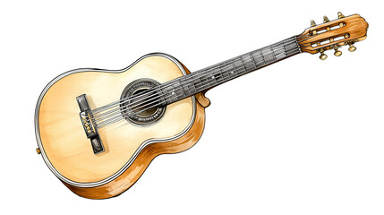 Detailed watercolor painting of a cavaquinho, a rebg 997 instrument.