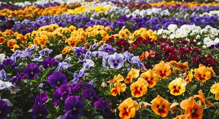 Colorful Pansy Flower Bed Blooming in Springtime
