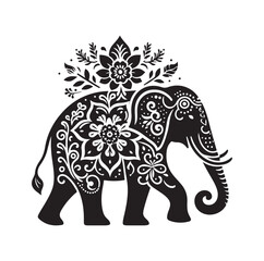 Elephant floral ornament decoration silhouette vector illustration
