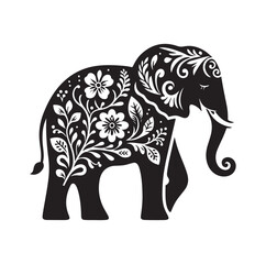 Elephant floral ornament decoration silhouette vector illustration
