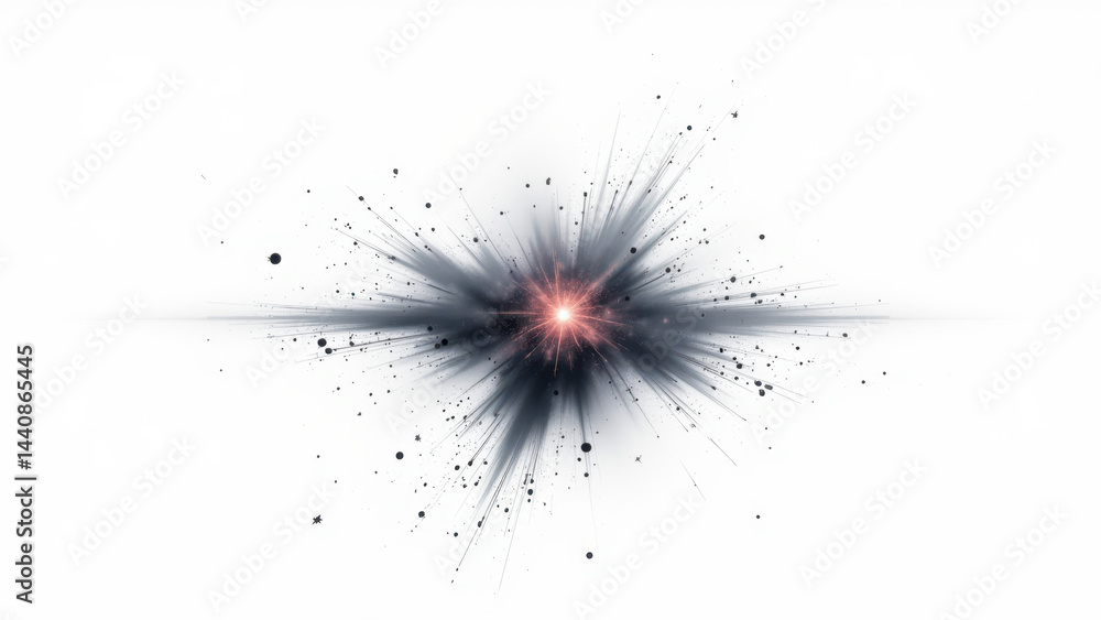 Poster a dynamic explosion illustration with a focus on an atom disintegrating.