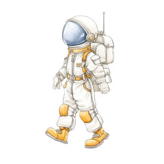 Naklejka premium A cheerful cartoon astronaut confidently walks forward on a white background.