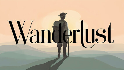 Wanderlust text written on abstract background with traveller, travel theme poster template, graphic design illustration wallpaper