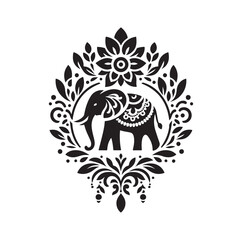 Obraz premium Elephant floral ornament decoration silhouette vector illustration 